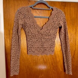 Zara tan floral lace long-sleeved blouse | Size: S